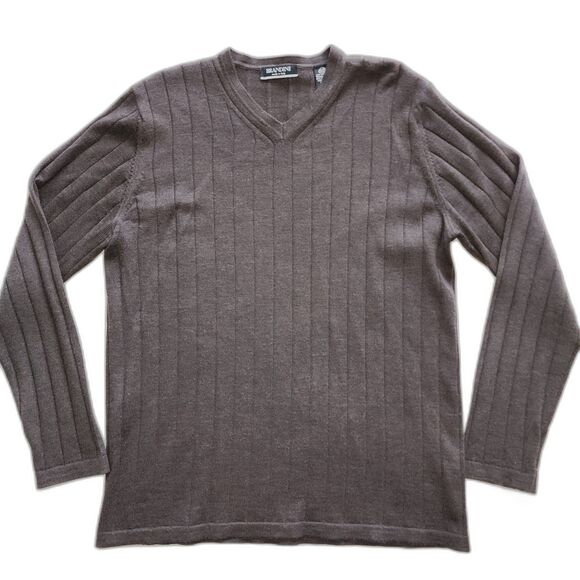 Brandini Made in Italy Brown 100% Extra Fine Merino Wool V-Neck Sweater Size S - Picture 1 of 5
